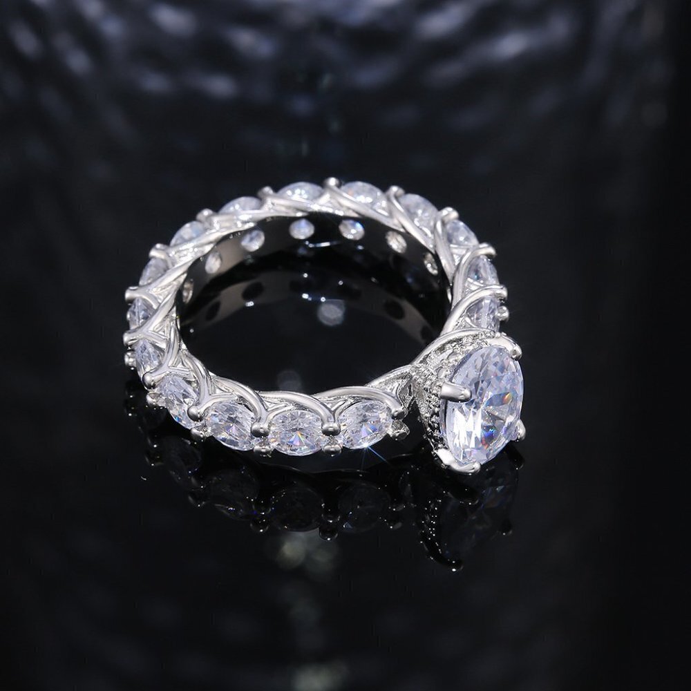 Sparkling Silver-Tone Marquise & Round Crystal Eternity Ring